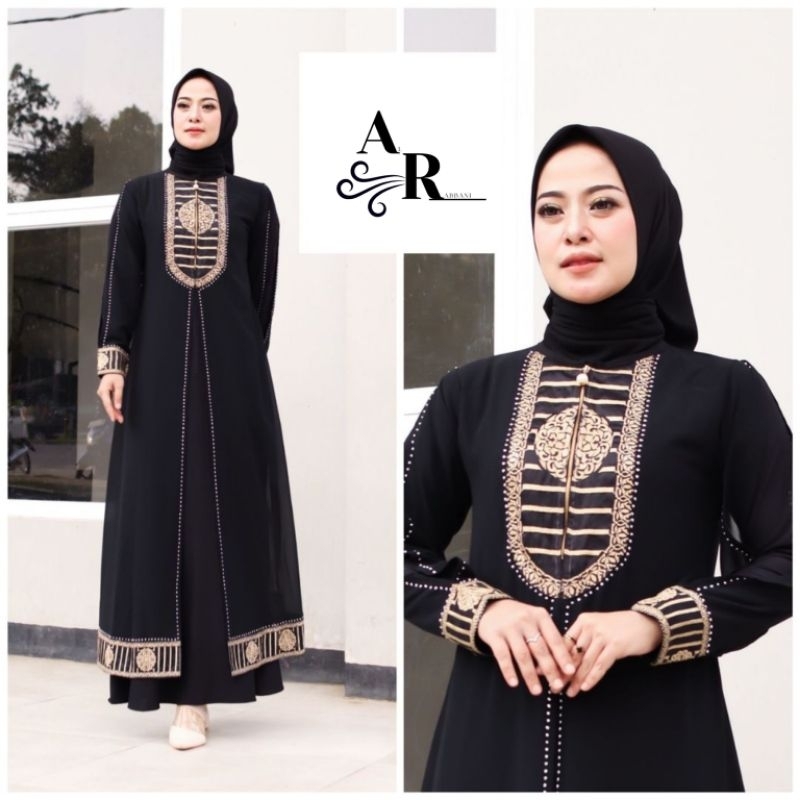 Gamis Abaya Hitam Turkey Jersey Kombinasi Bordir - Sanghai