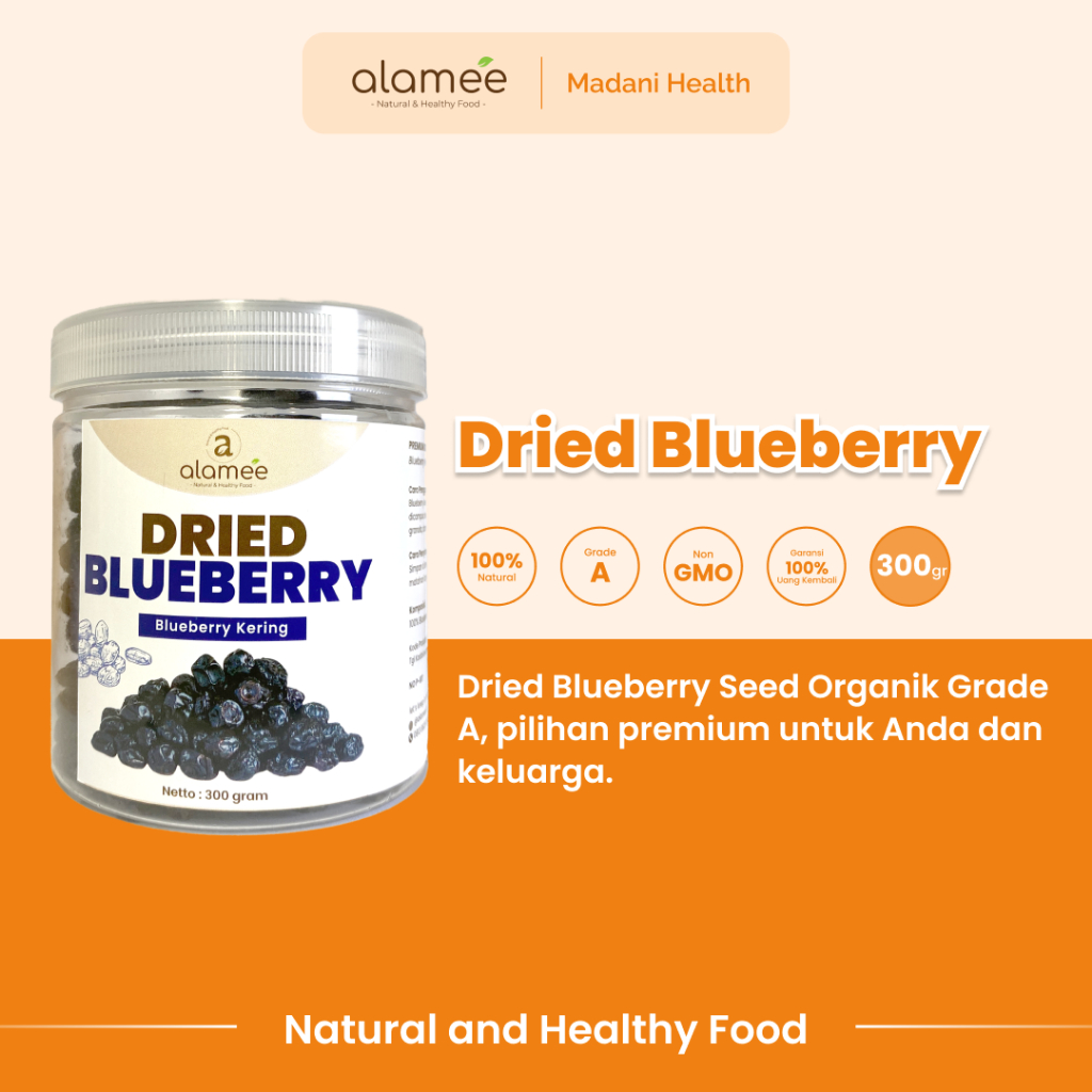 

ALAMEE Blueberry Kering Cemilan Buah Sehat Dried Fruit Blueberry Cemilan Rendah Kalori 300gr