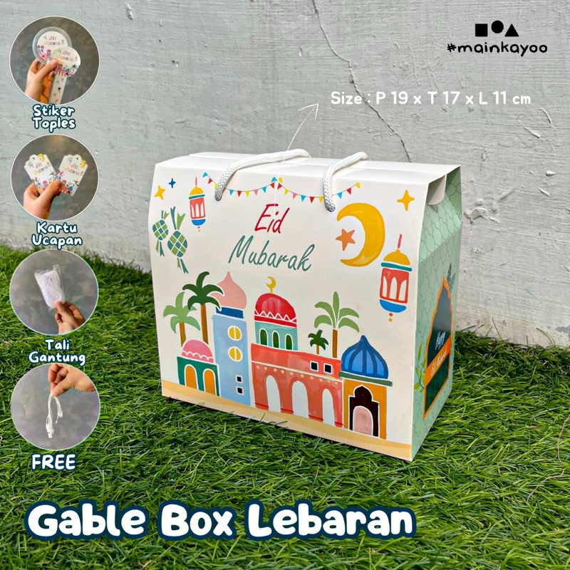 

Aesthetic Gable Box Lebaran - Eid Mubarak Idul Fitri - Tas Box Hampers Kue Kering Kotak Parcel Toples