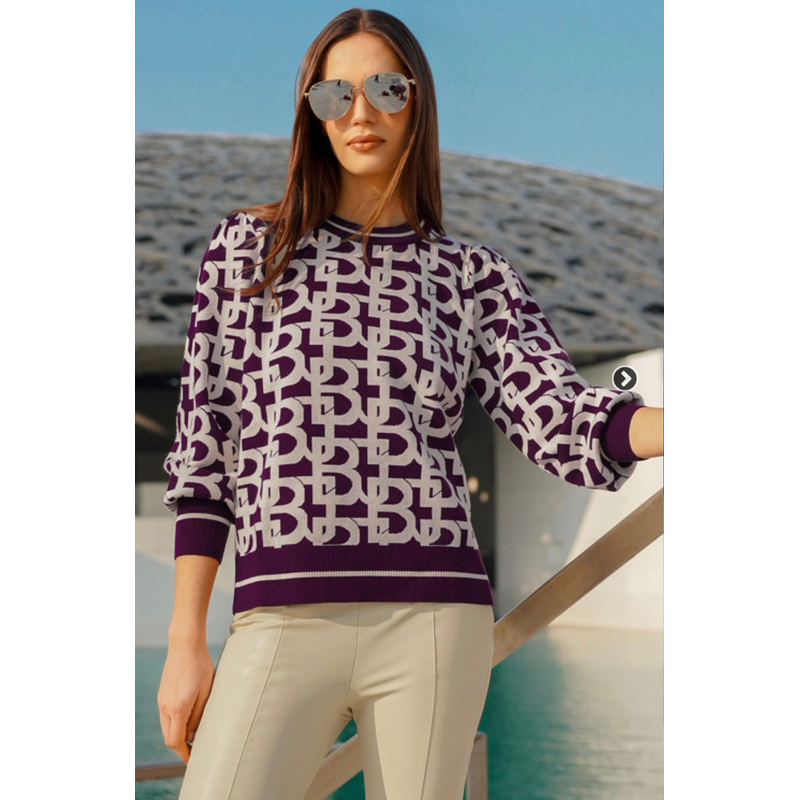MONOGRAM PUFFY SLEEVE SWEATER BURGUNDY BENANG JARUM