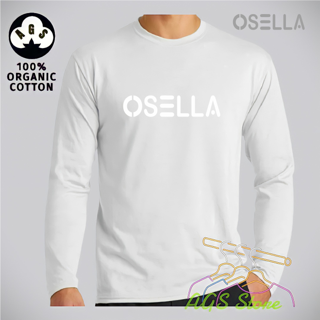 T-shirt Pria Dan Wanita Keren OSELLA TEXT Premium White - Kaos Lengan Panjang Dewasa