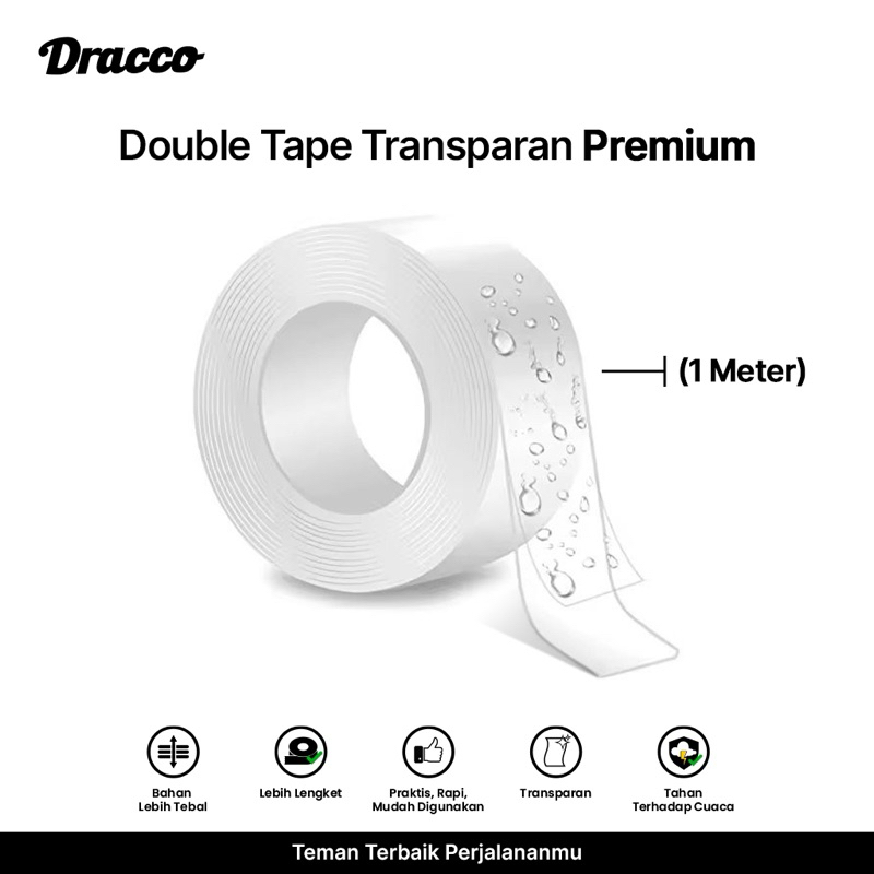 

Dracco Double Tape Premium 1 meter Nano Selotip Bening 2 sisi serbaguna