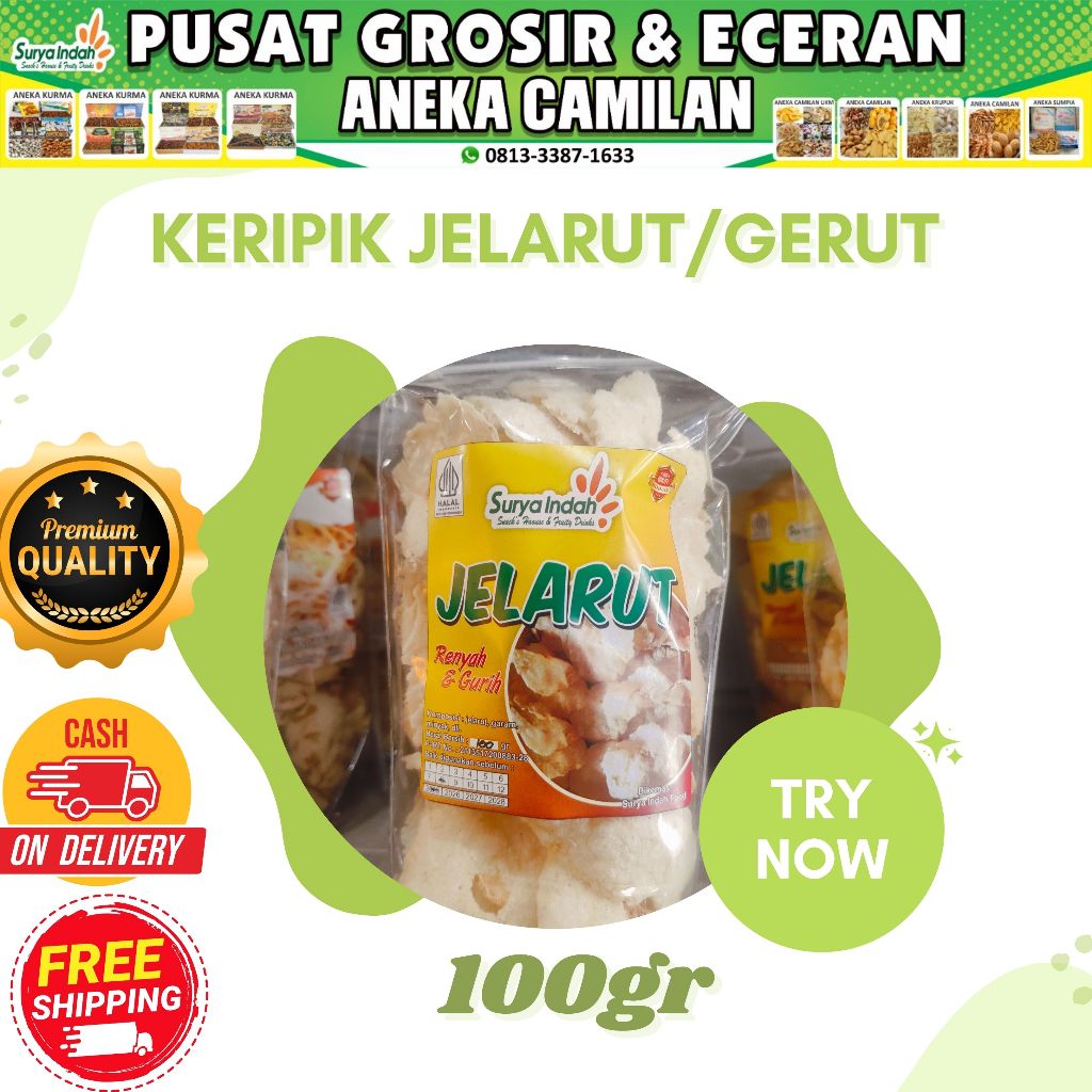 

Keripik Jelarut / Gerut packing 100gr dijamin enak renyah Surya Indah Jombang