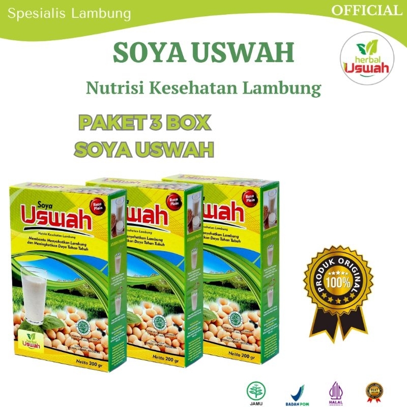 SOYA USWAH - Paket 3 Box Susu Herbal Alami Efektif Atasi Masalah Asam Lambung Maag GERD Tukak Lambun