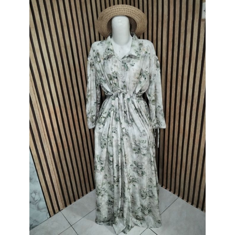 Dress Gamis Ameera Mawar Sage Fashion Muslim Bahan Rayon