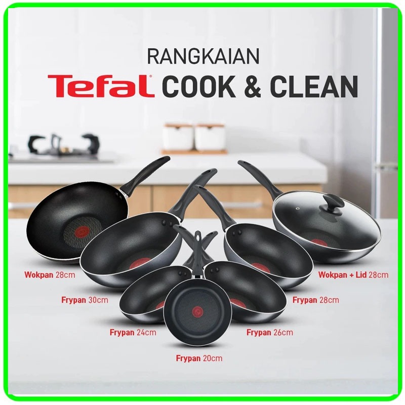 WAJAN ANTI LENGKET TEFAL COOK & CLEAN SERIES 24 CM  - 30 CM Teflon -  PASTI ORIGINAL 100%