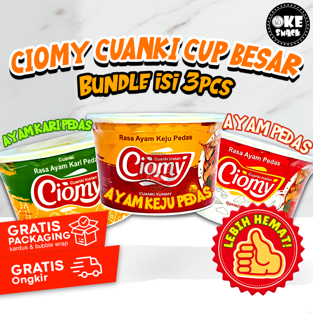 

Paket Hemat Ciomy cuanki Cup Besar Mix isi 3 Paket Ciomy Ayam Keju Kari Pedas