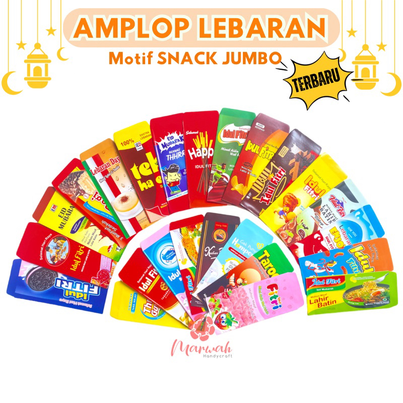 

Amplop Lebaran Motif Snack Viral Ukuran Besar Bahan Art Paper 120 gsm Tebal premium Angpau Lebaran