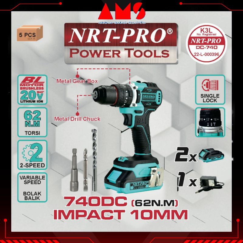BOR BATTERY / BOR CORDLESS 10MM IMPACT DRILL BRUSHLESS 740 DC NRT PRO