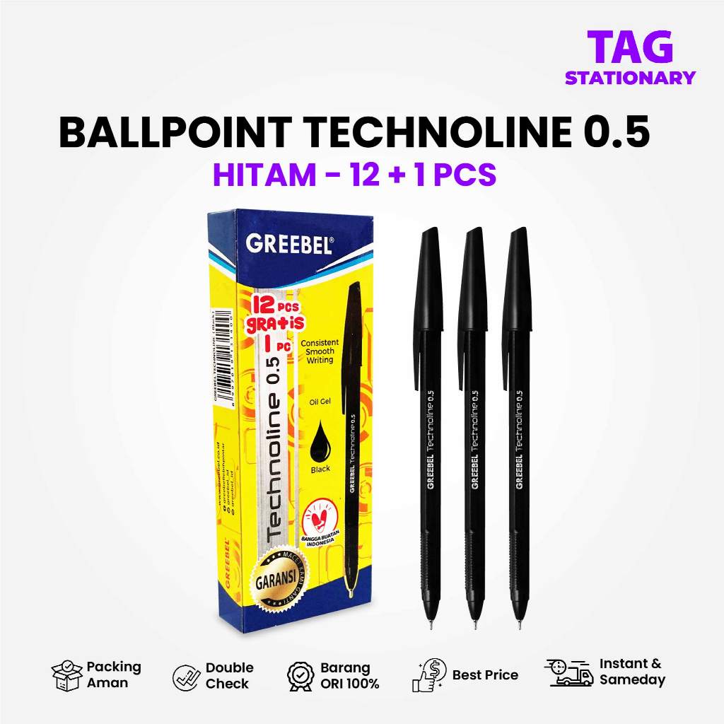 

GREEBEL Pulpen Ballpen Technoline 0.5 Hitam (12 PCS/SET) / Pulpen Murah Pena Ballpoint Bolpen