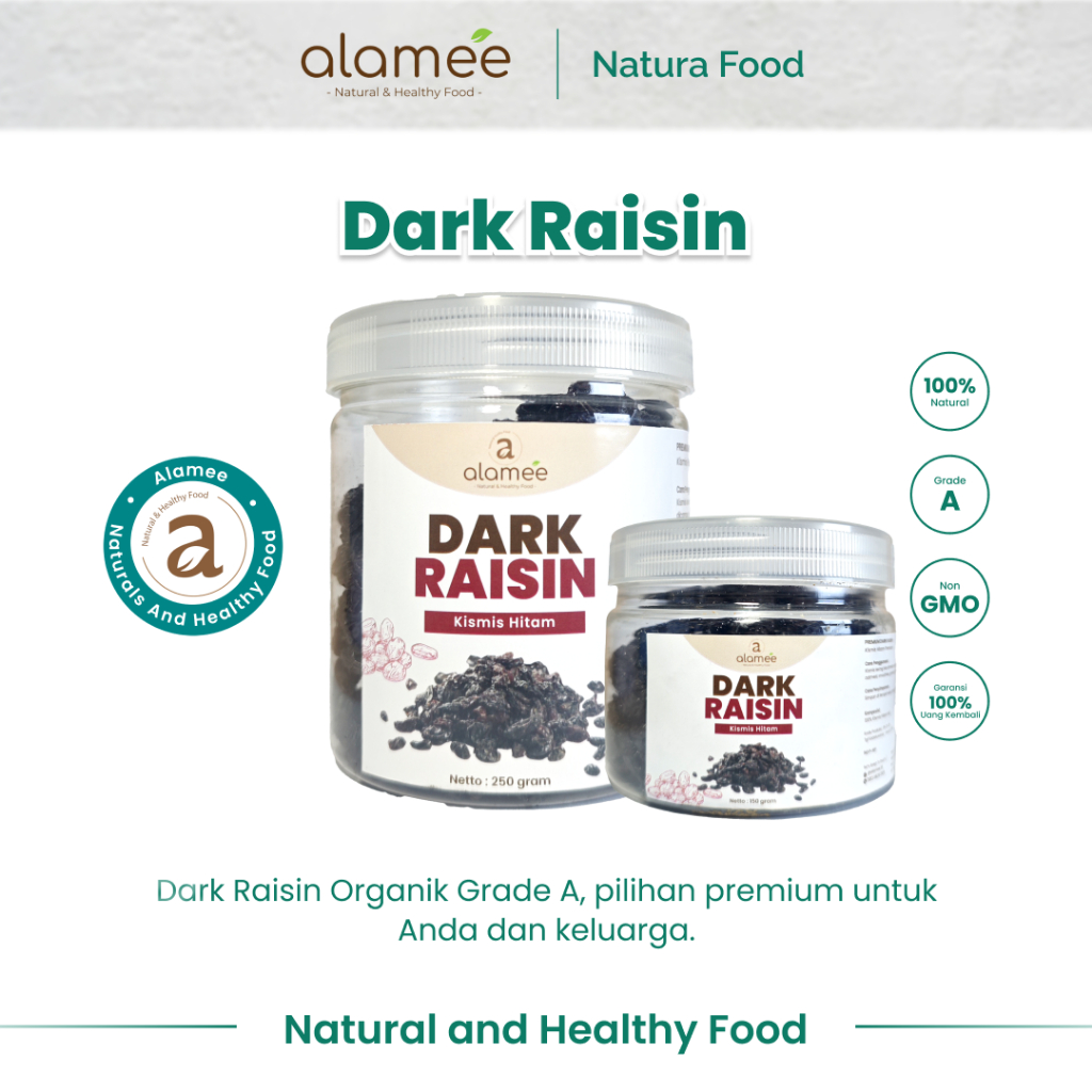 

ALAMEE Dark Raisin Cemilan Buah Sehat Kismis Hitam Manis Dried Fruit Black Raisin PREMIUM 250gr