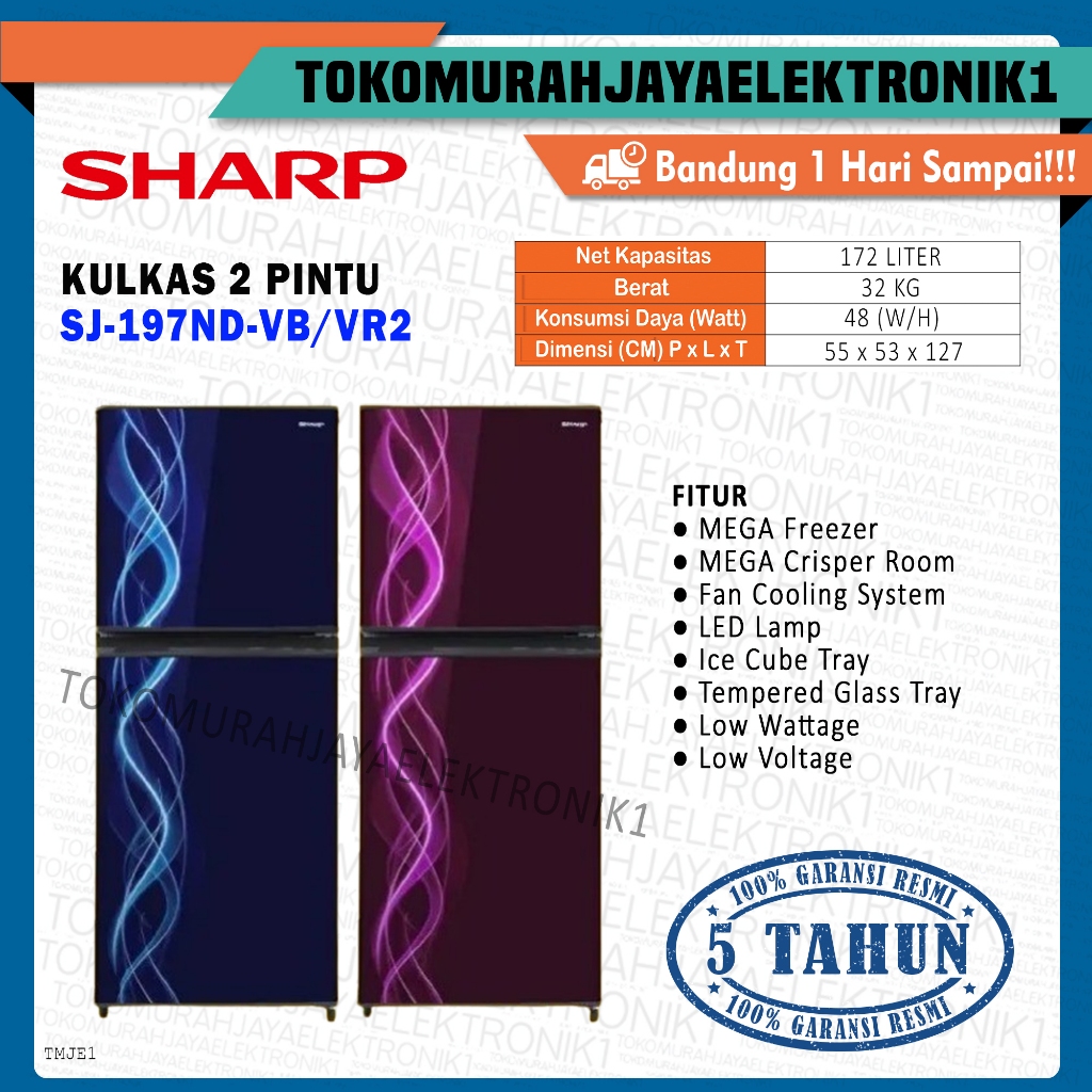 Kulkas Sharp 2 pintu kulkas 2 pintu lemari es 2 pintu SJ 197 ND No Frost murah