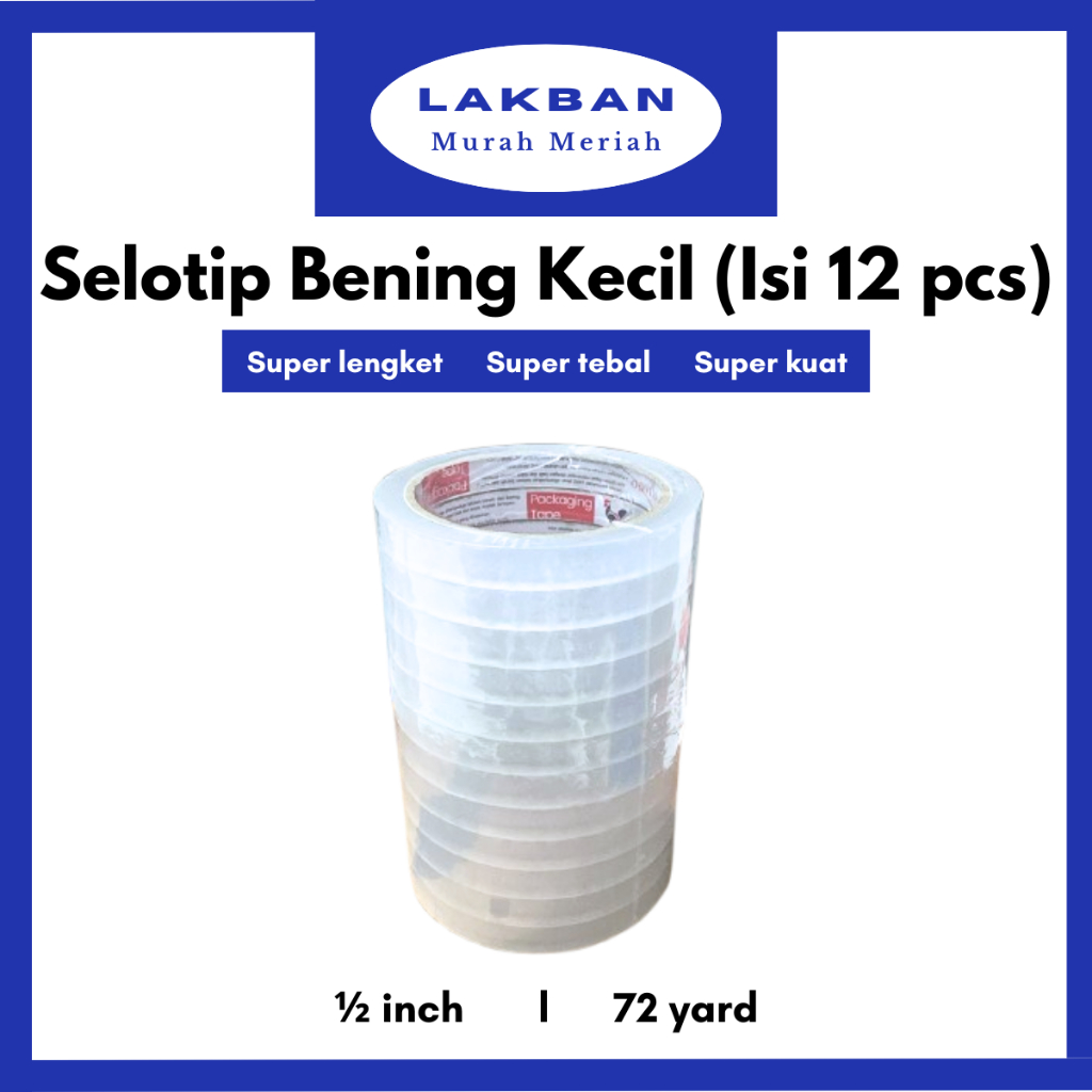 

[SLOP 12 PCS] Isolasi Kecil 12 mm x 72 yard Selotip Lakban Bening Hampers Parcel Kecil Super Kuat Murah Isi 12 PCS Semarang