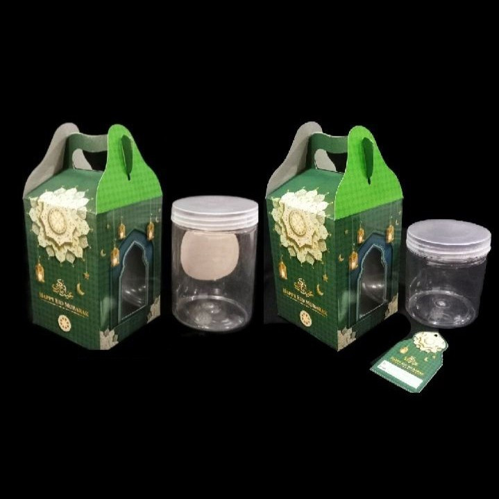 

5 Pcs Box Idul Fitri Hijau Tua Kemasan Toples Jar 800 Ml Parcel Lebaran 10x10x14 cm