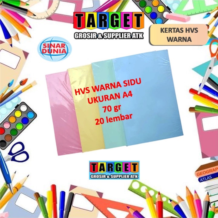 

KERTAS HVS WARNA A4 SIDU COLOR ( BIRU MERAH PINK KUNING HIJAU ) / PAPER PRINT FOTOCOPY