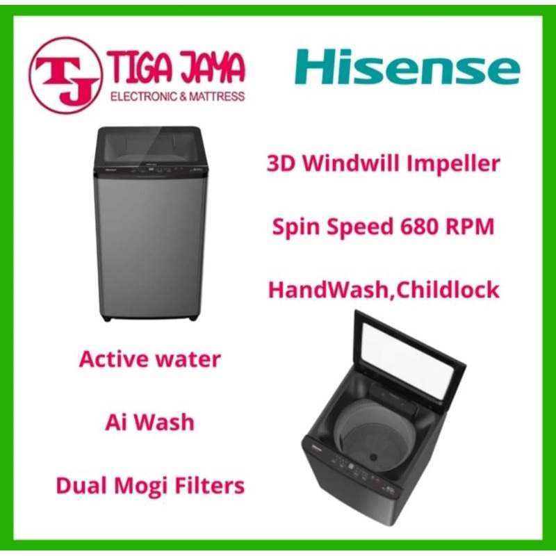 Mesin Cuci Hisense WTZQ1015UT 1 Tabung Top Load 10.5 Kg Titanium Gray