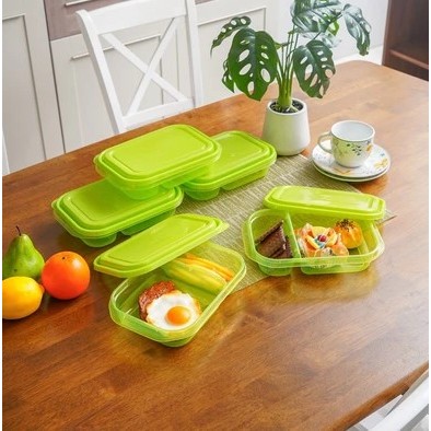 Kris 950 Ml Set 5 Pcs Milly Wadah Makanan 2 Sekat - Hijau