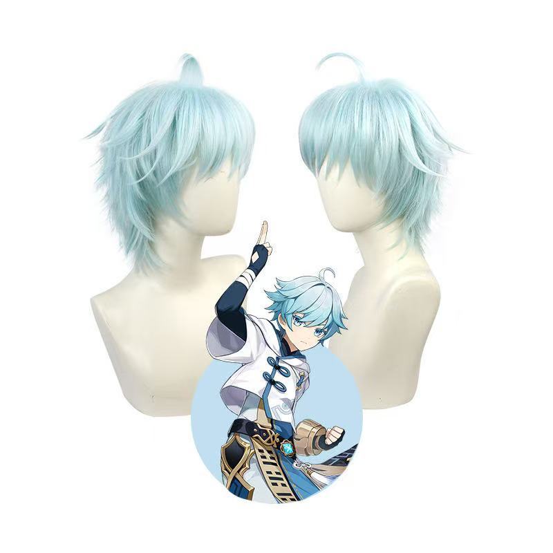 New Game Genshin Impact Cosplay Chongyun Cosplay Wig Hair Blue Wig+ Free wig Cap Costume Anime Heat 