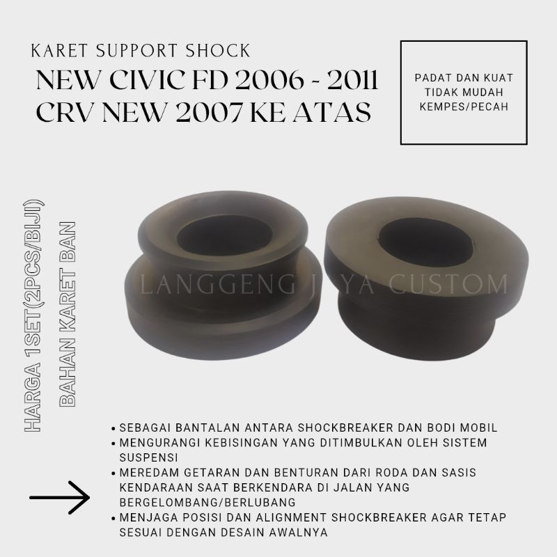 Karet Support Shock Shockbreaker Depan New Civic Fd 2006 - 2011 CRV New 2007 Ke Atas 1Set(2Pcs/Biji)