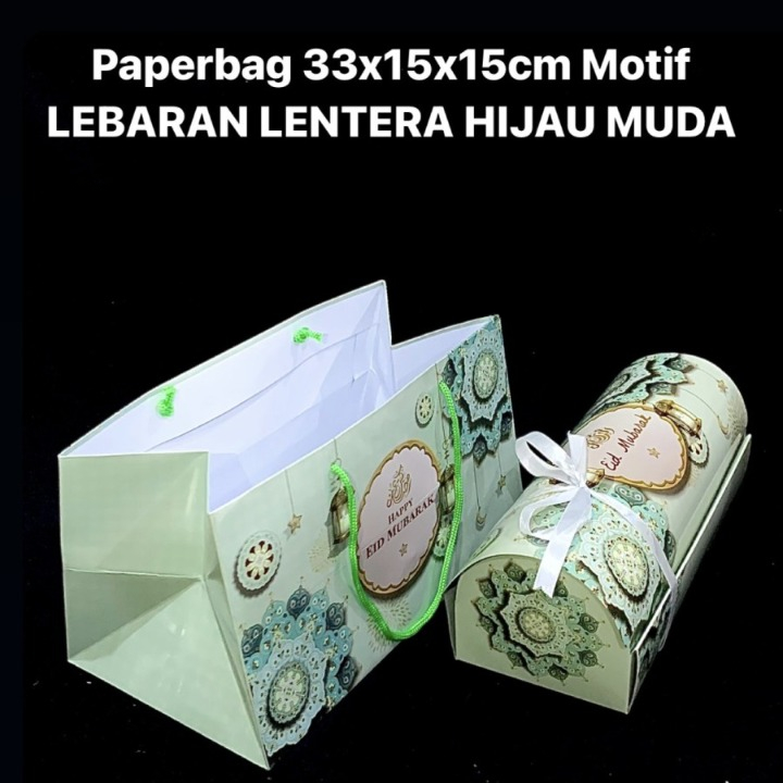 

3pcs paperbag bolu kuker box motif lentera hijau muda ukuran 33x15x15cm