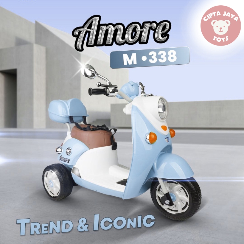 AMORE M388 - MOTORAN VESPA - MOTOR LISTRIK - MOTOR ANAK BISA DINAIKI - MOTOR AKI ANAK