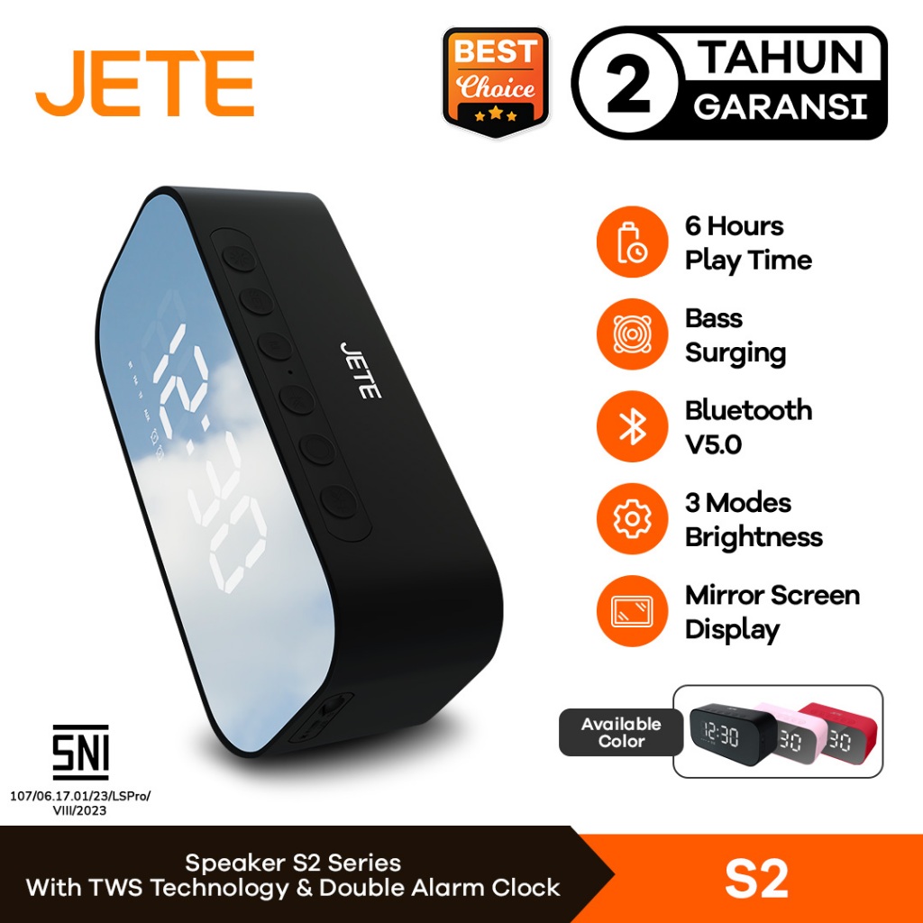 Speaker Bluetooth Portable with Alarm & Clock JETE S2 - Garansi Resmi 2 Tahun