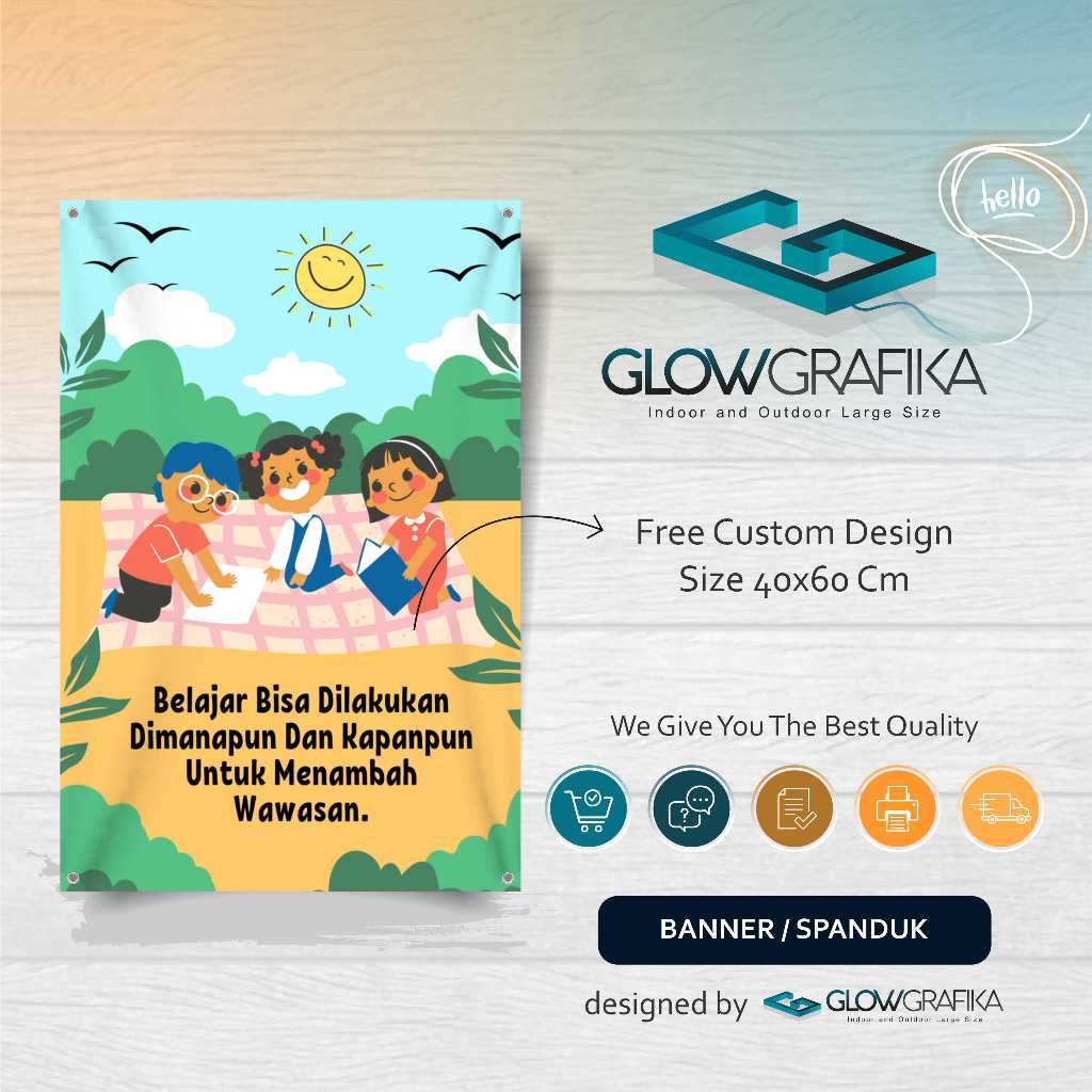 Cetak Spanduk Banner Ilustrasi Anak Lucu Poster Kata Bijak Motivasi Belajar