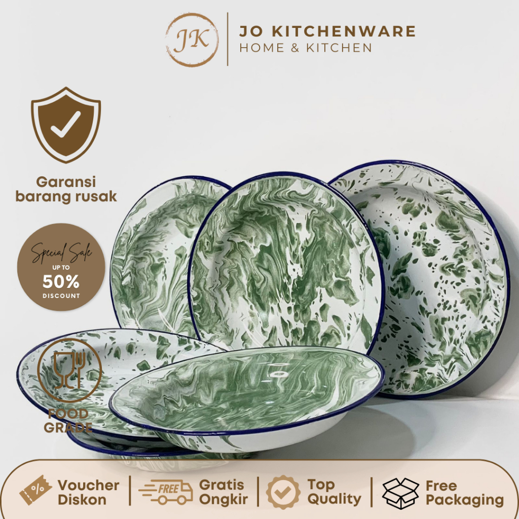 Piring enamel (SET 6 PCS) jadul blirik dimeter 16-18-20-22cm / piring enamel serbaguna