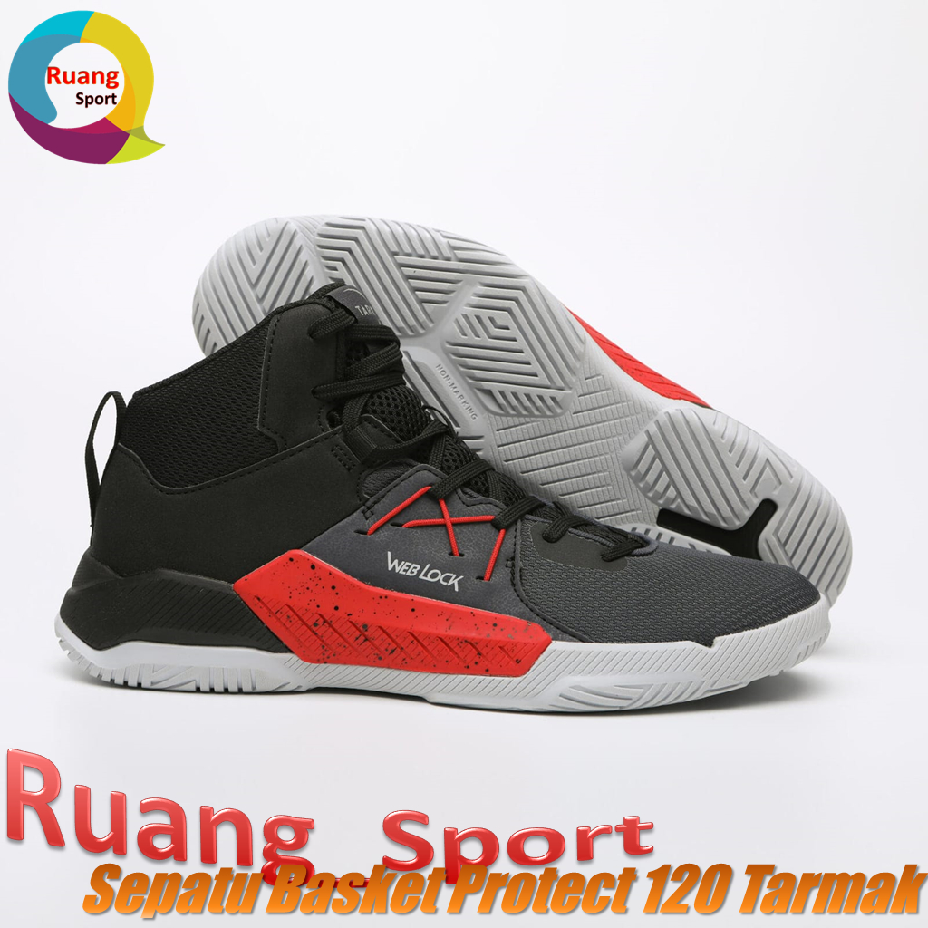 Tarmak Sepatu Basket Dewasa Unisex Protect 120 Shoes Fashion Olahraga Basketball - Hitam Merah