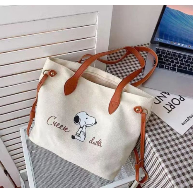 Tas Snoopy Imporr Tas Snoopy Tote Bag Trendy Shoulder Bag Snoopy Tas Import Snoopy Peanuts Import