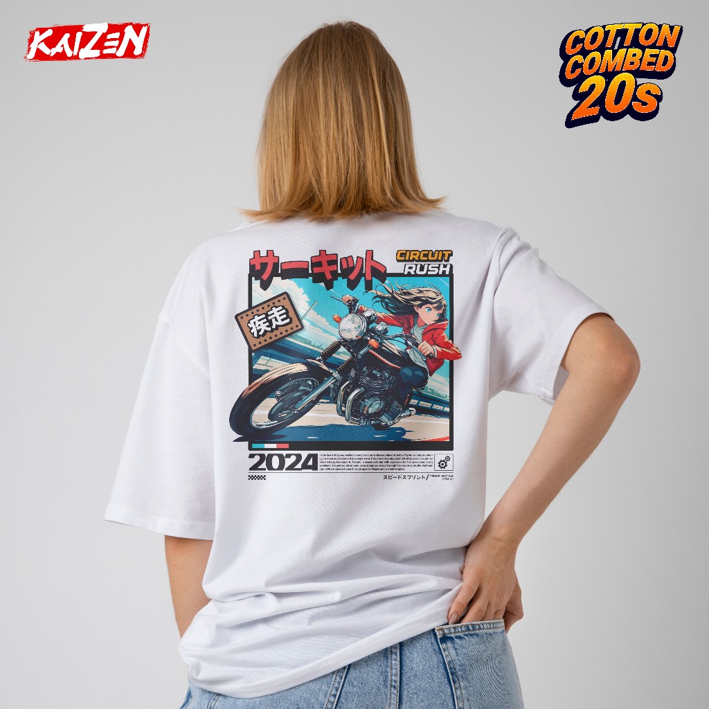 KAIZEN - CIRCUIT RUSH Kaos Pria Cotton Combed 20s T-shirt warna Putih