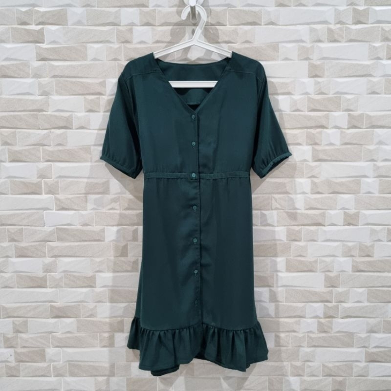 PRELOVED dress wanita hijau / green emerald nuansa natal #kuu