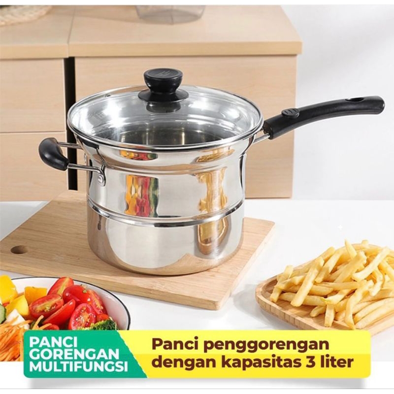 Panci Multy Fryer / Panci 3 in 1 / Alat Penggorengan Multifungsi / Multifungsi Steamer