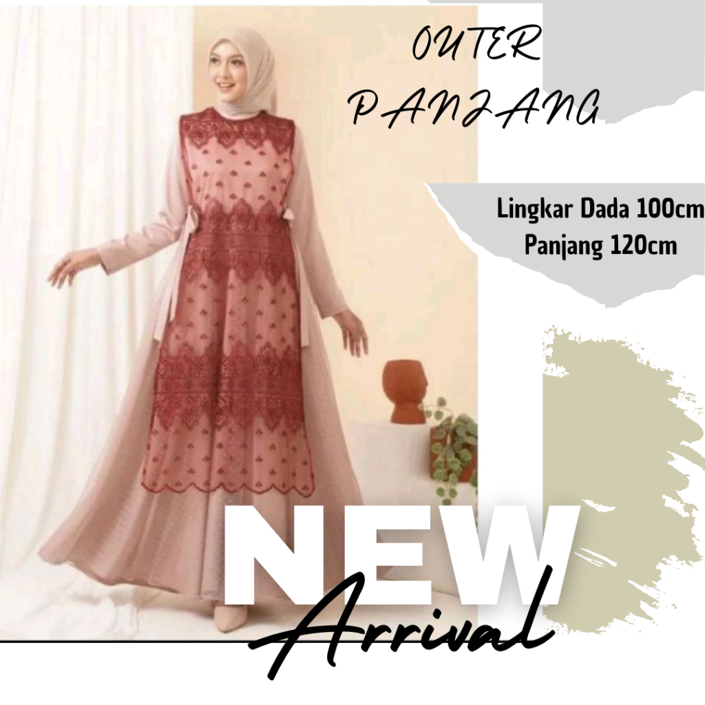 Promo Outer Gamis Panjang Long Vest Tile Rompi Brukat Luaran Tanpa Lengan Cardigan Brukat Kekinian O
