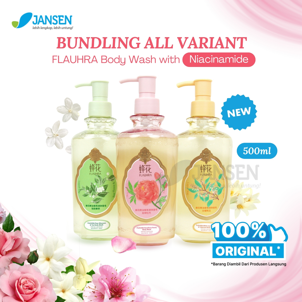 Flauhra Liquid Soap Bundle All Varian 500ml By Bee Flower - Sabun Cair Tawon Import Sandalwood Rose 