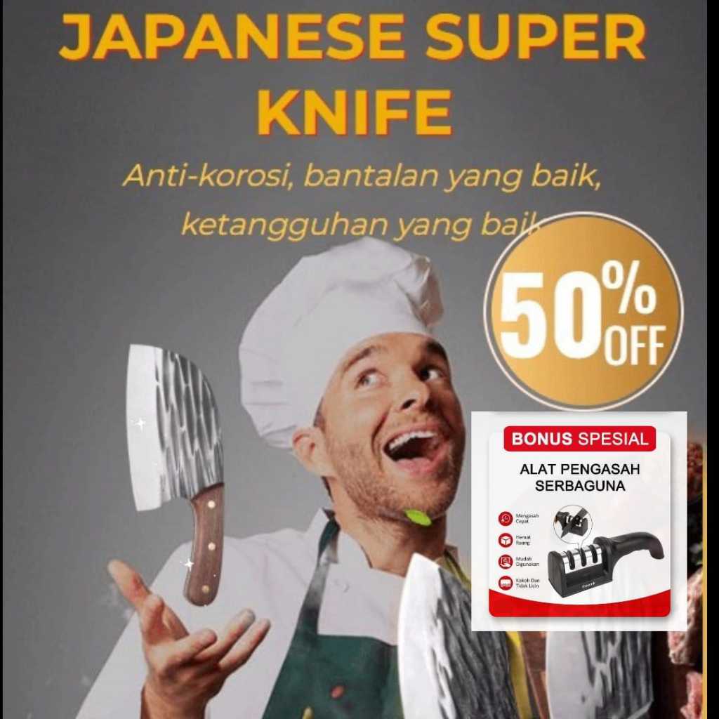 Pisau Jepang Super Tajam Tangguh Anti Korosi + Asahan | Pemotong Pengiris Daging Tulang