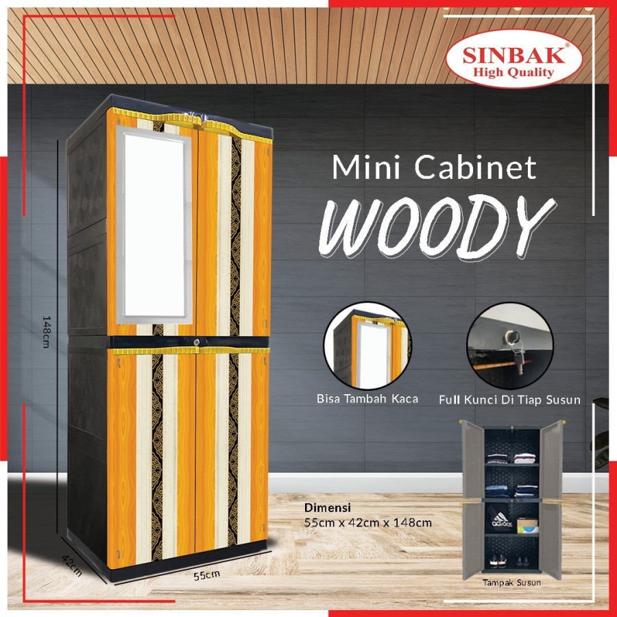 LEMARI PLASTIK SINBAK MINI CABINET KARAKTER LEMARI PAKAIAN 2 PINTU PAKAI KACA + KUNCI