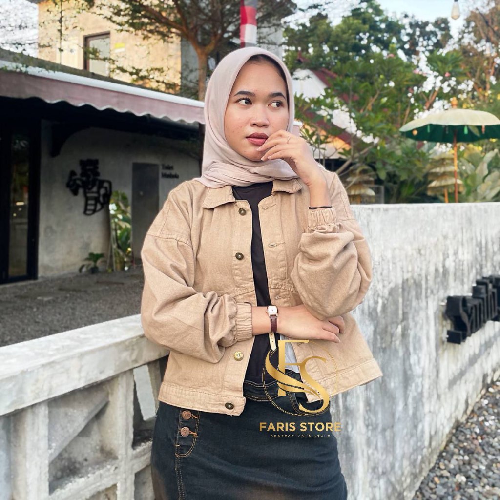 Jaket Jeans Wanita Vintage Wanita Oversize Jumbo Jacket Lengan Balon Oversize Cewek Terbaru Kekinian