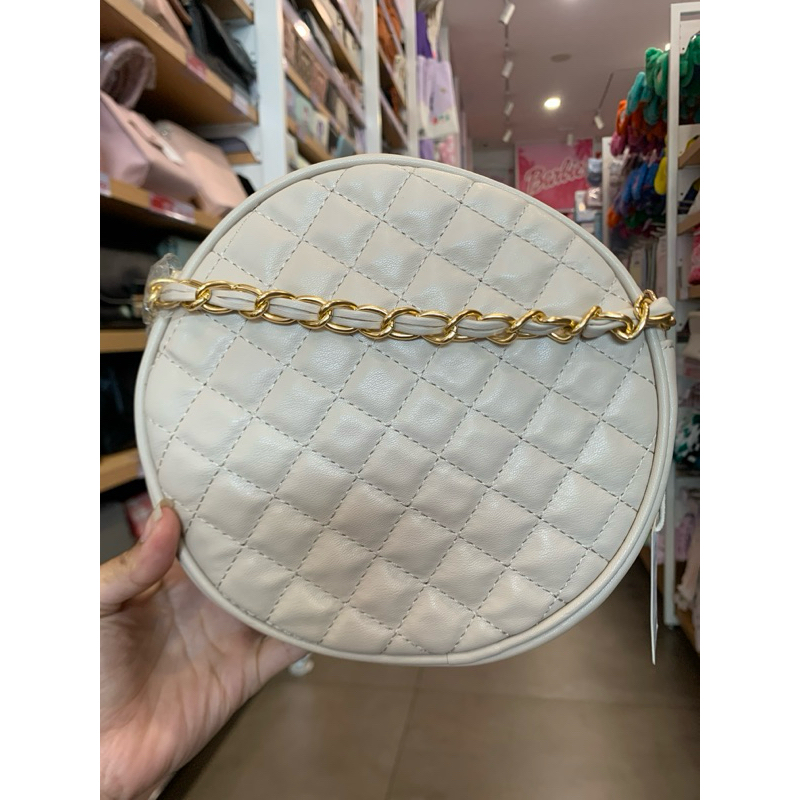 Miniso Diamond Lattice Pattern Round Crossbody Bag (Off white)