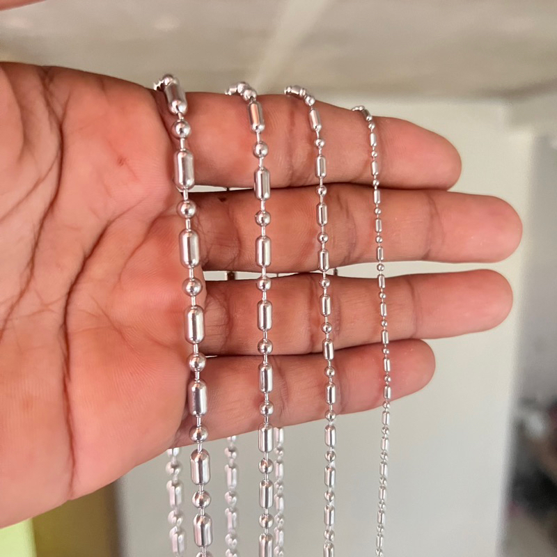 Kalung Mci Rantai Titanium Bola Silver Panjang