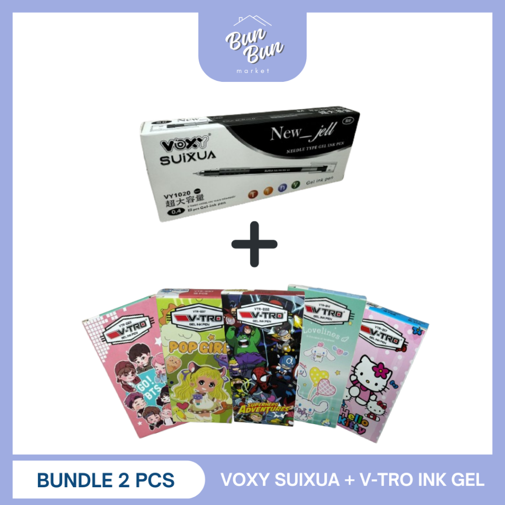 

PRODUK BUNDLE 2 PCS / Pulpen Gel VOXY SUIXUA 1 PCS + V-TRO Karakter Kartun 1 PCS Bolpen Murah Bisa Request Semarang Instan