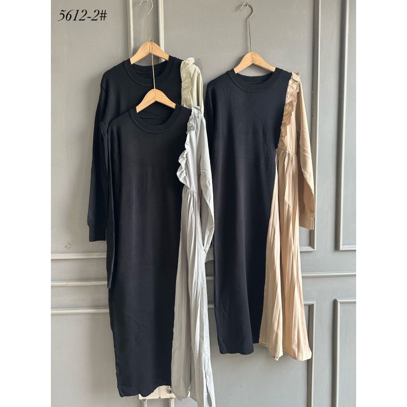 Long dress oversize combinasi rajut | baju panjang wanita | rajut kombinasi