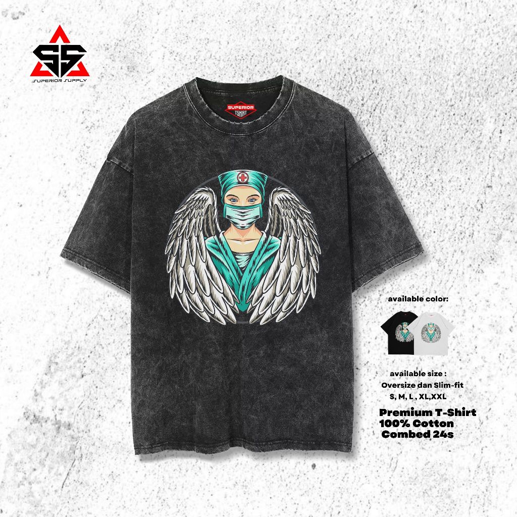 SUPERIOR Kaos Dokter Bersayap Oversized washed tshirt Oversize slimfit sandwash DKTR-1