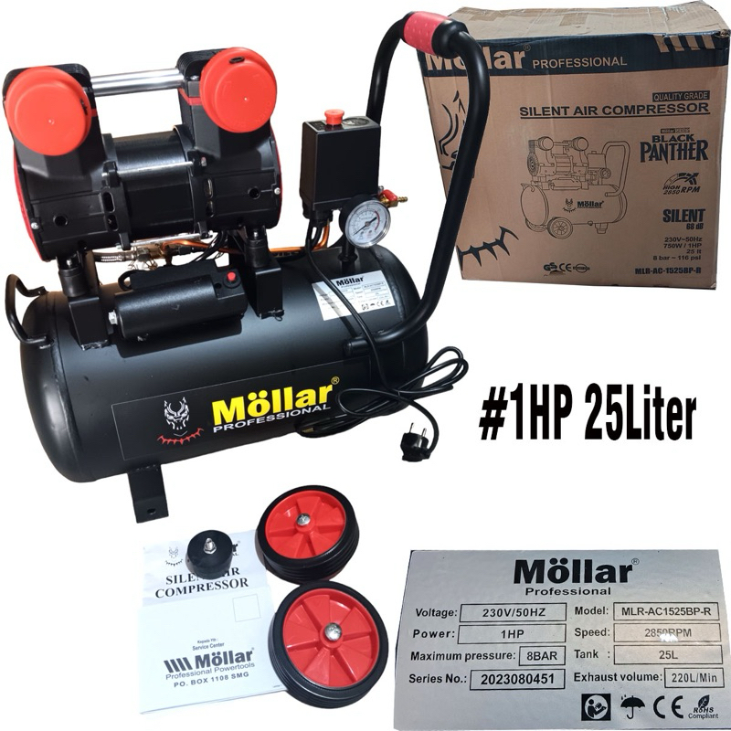 Kompresor Oiless isi CEPAT 1 HP 25 liter MOLLAR Black Panther AC 1525