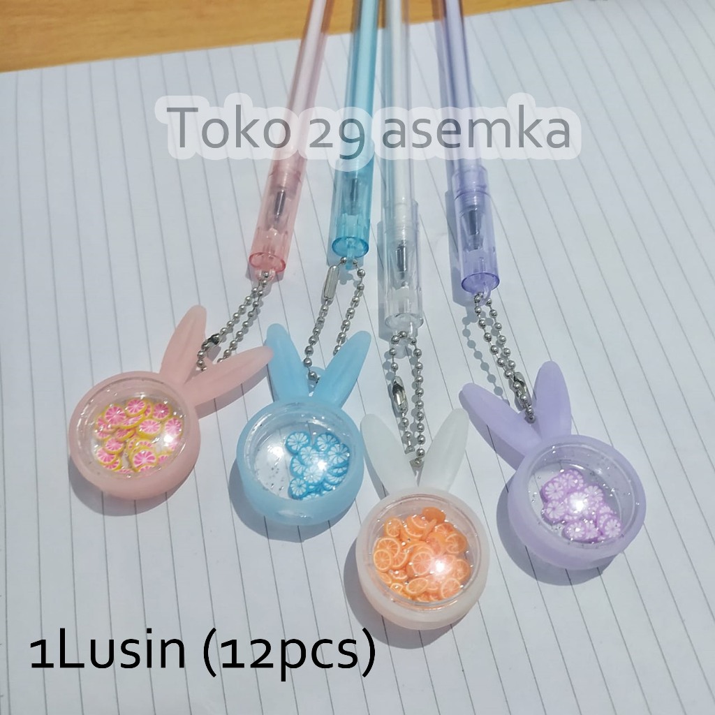 

12PCS SELUSIN PULPEN KELINCI BUAH ISI 12 PCS GEL PENA PEN KARAKTER GANTUNGAN RABBIT BOBA PASTEL