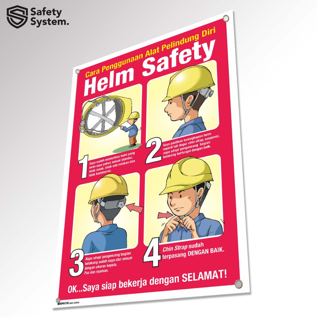 Spanduk Banner K3 Keselamatan Kerja Cara Penggunaan Alat Pelindung Diri APD PPE Helm Safety Pelindun