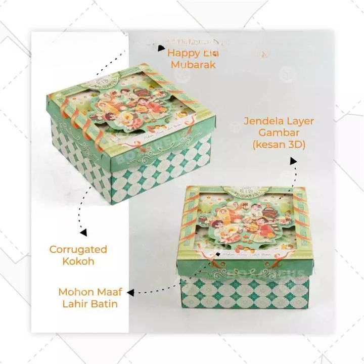 

kardus cake lebaran packing hampres idul fitri motif lucu box kardus cake makanan ringan serbaguna