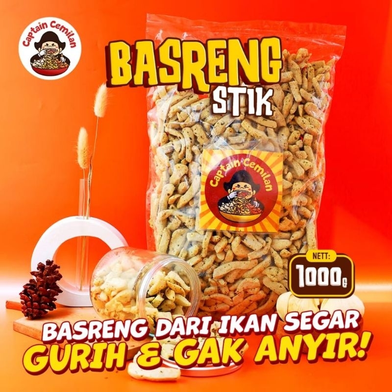 

1Kilogram Basreng Stik Original Asin Gurih Daun Jeruk renyah kriuk baso goreng rempah 1KG Captain Cemilan cemilan snack snack kiloan