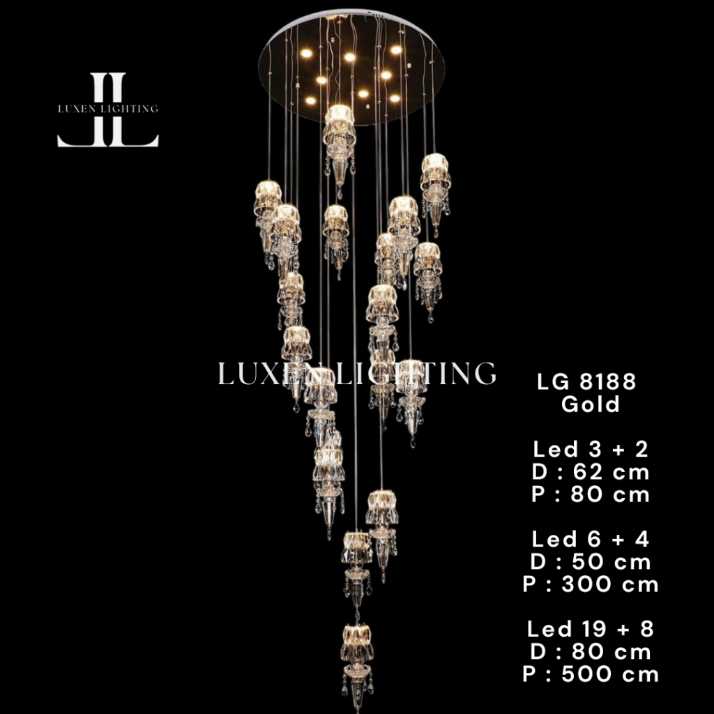 Lampu Gantung Kristal Minimalis Modern Elegan LG 8188 / Gold