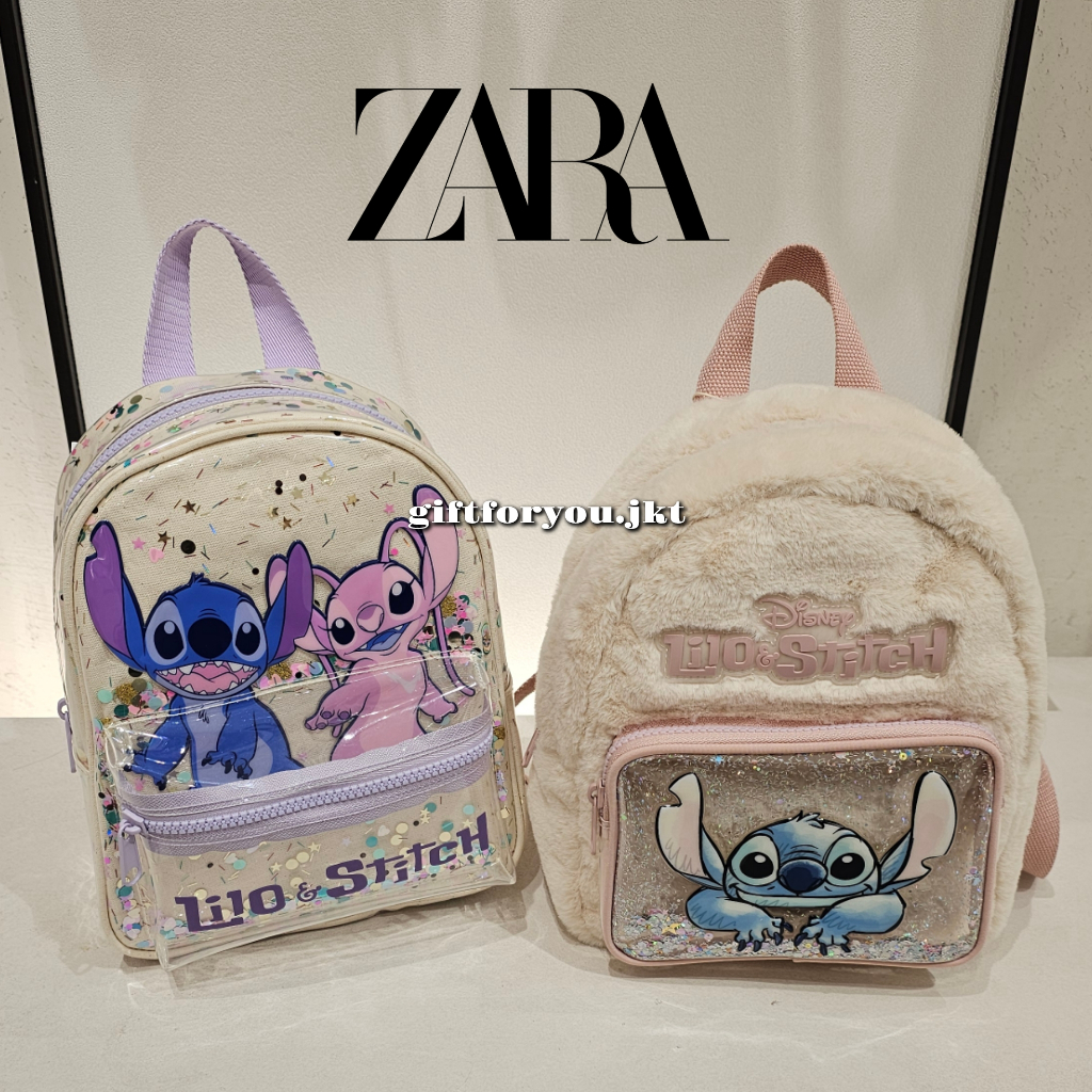 Tas Anak Zara Kids Vinyl Disney Lilo Stitch Mini Ransel Lucu Imut Original Backpack Vinil Anak Perem